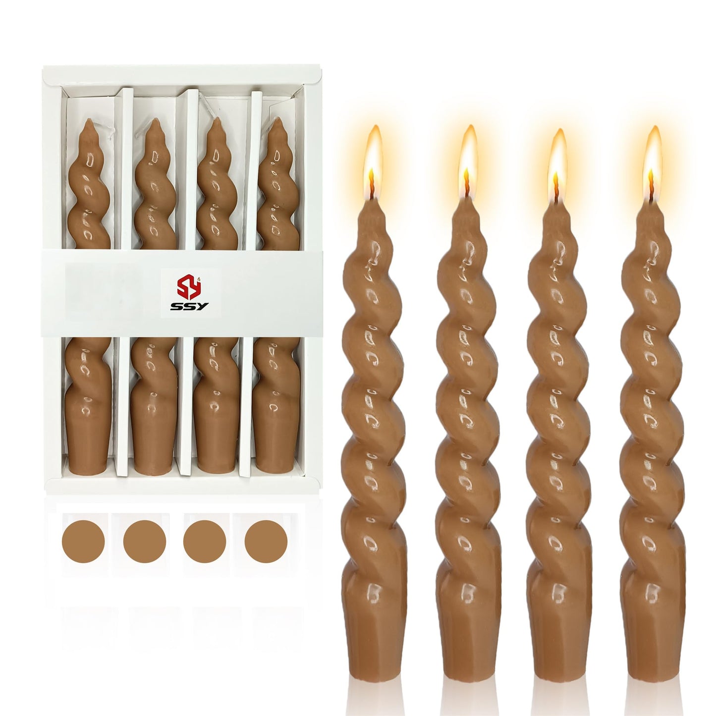 Gedengni Brown and White Taper Candle Brown Candlestick,8pcs Cute Candle Sticks Short Twisted Candlesticks Fancy Tapered Candles for Home Décor Weddings Holiday Women Gifts