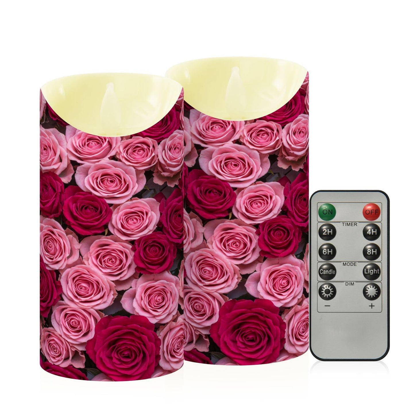 ALAZA Hot Pink Roses Flickering Flameless Candles Battery Operated with Remote Timer,Tea Light Candles LED Pillar Votive Set of 2 for Outdoor Indoor Decorations 3" x5.9"