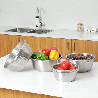 Paoli 304 Stainless Steel Fine Mesh Colander Set, 4.5QT Large Capacity Strainer with Mixing Bowl — Rinse Fruits, Veggies, Rice & Drain Pasta, Dishwasher Safe (2-Piece)