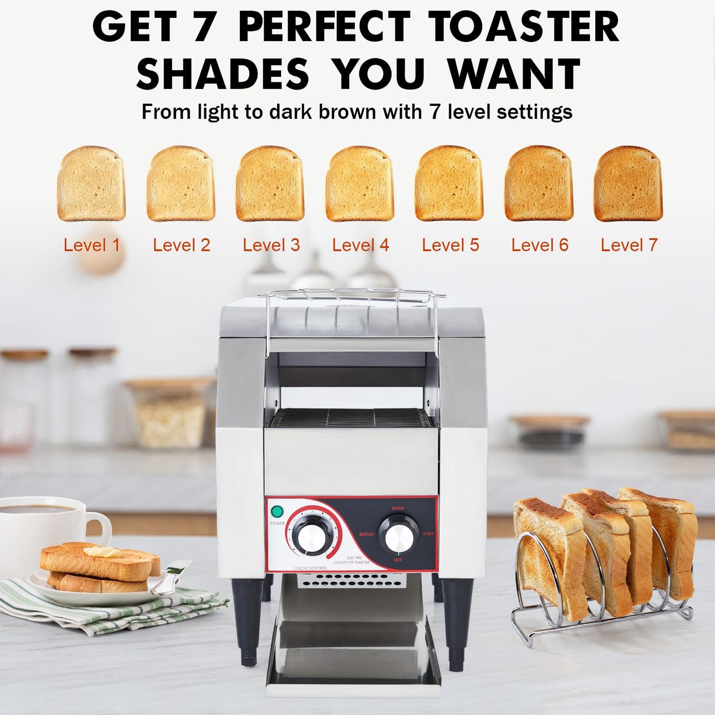 Towallmark Commercial Toaster Conveyor 150 Slices/H Heavy Duty Industrial Conveyor Toaster Stainless Steel Electric Oven with Dual Heating Tube 7-speed Adjustments for Bagel Croissant Bakery Cafe