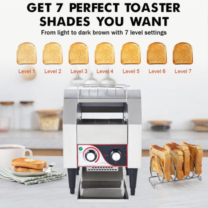 Garvee Commercial Toaster Conveyor 450 Slices/H Heavy Duty Industrial Conveyor Toaster Stainless Steel Electric Oven with Dual Heating Tube 7-speed Adjustments for Bagel Croissant Restaurant Bakery