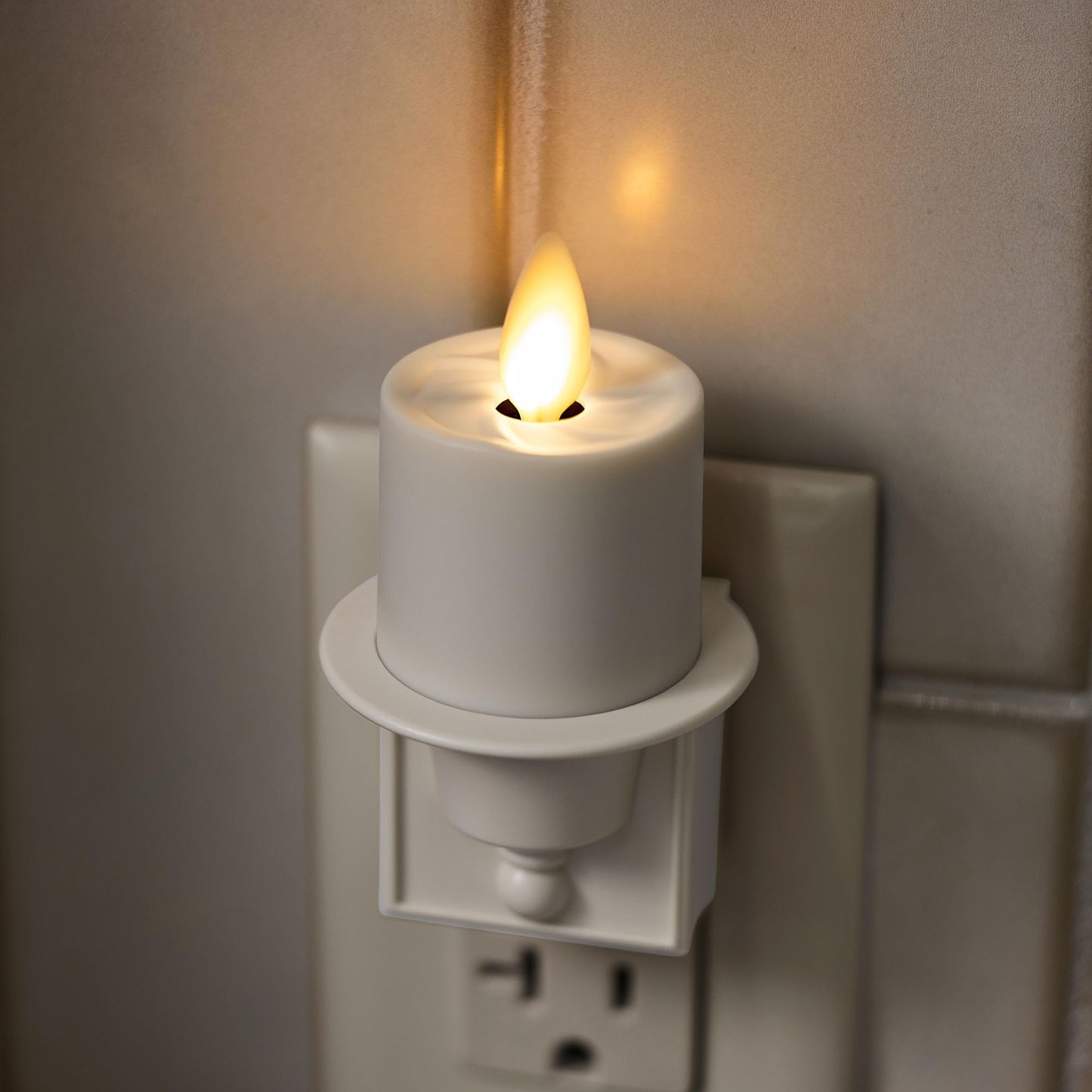 Luminara Flameless Candle Nightlight w/Dusk to Dawn Light Dark Auto Sensor, White Wall Plug Indoor Night LED Light w/Real-Flame Effect Technology, Bathroom Bedroom Hallway, No Remote Needed