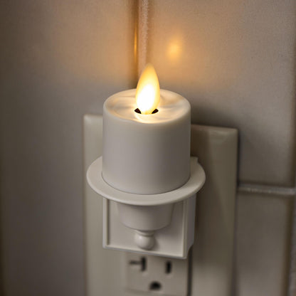 Luminara Flameless Candle Nightlight w/Dusk to Dawn Light Dark Auto Sensor, White Wall Plug Indoor Night LED Light w/Real-Flame Effect Technology, Bathroom Bedroom Hallway, No Remote Needed