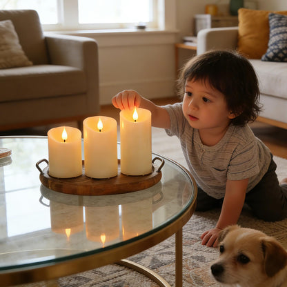 Lezonic Rechargeable Flickering Flameless Candles Battery Operated with Remote and Timer, Pack of 3(D 3'' X H 4''5''6'') Long Lasting Ivory White Real Wax LED USB Pillar Candles