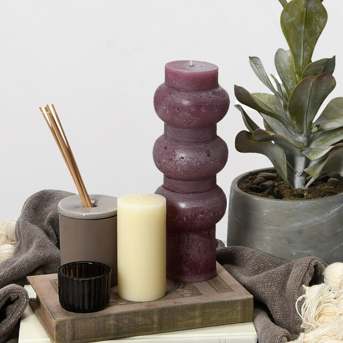 Creative Co-Op Unscented Totem Pillar, Pinot Candles, 3" L x 3" W x 9" H, Purple