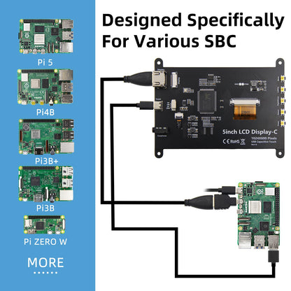 iPistBit 5 Inch LCD Touch Screen, 1024x600 IPS Display with Stand, HDMI Portable Monitor for Raspberry Pi 5/4B/3B+/3B/B+/Zero/400, BB Black, Windows 10 8 7, Free Driver