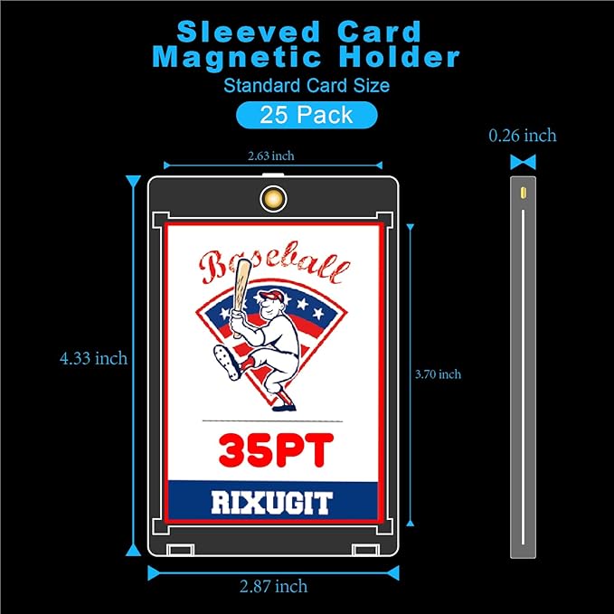25-Pack Sleeved Card Magnetic Holders - 35pt Magnetic Card Case Fits Sleeved Card First One Touch Card Holder Inner Size 2.63″×3.70″ Clear Hard Case for Trading Cards Sports Card Games Cards ﻿