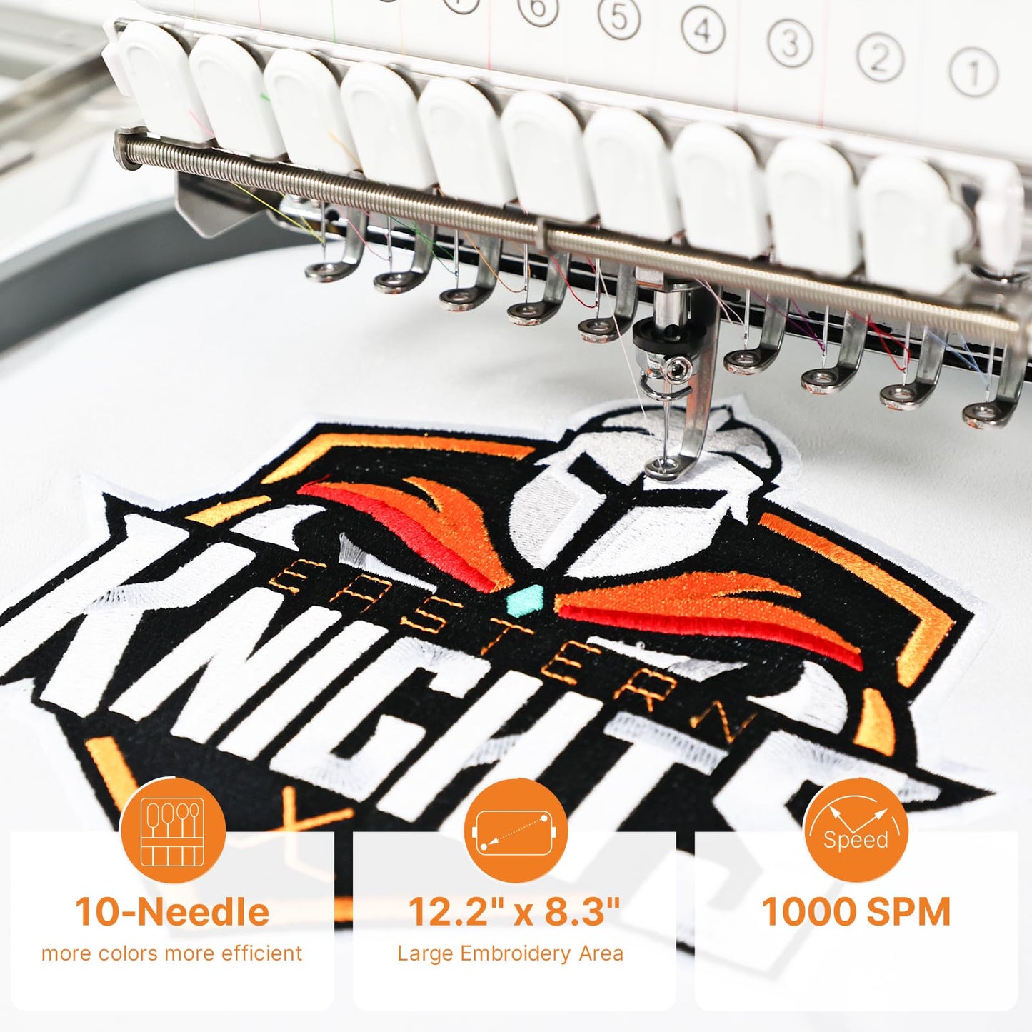 Ricoma EM-1010 Commercial Embroidery Machine for Small Business, 10-Needle, 10.1" Touchscreen, Automatic thread trimmer, 3D Cap/Flat/T-Shirt/Fabric Embroidery, Not Including Steel Stand