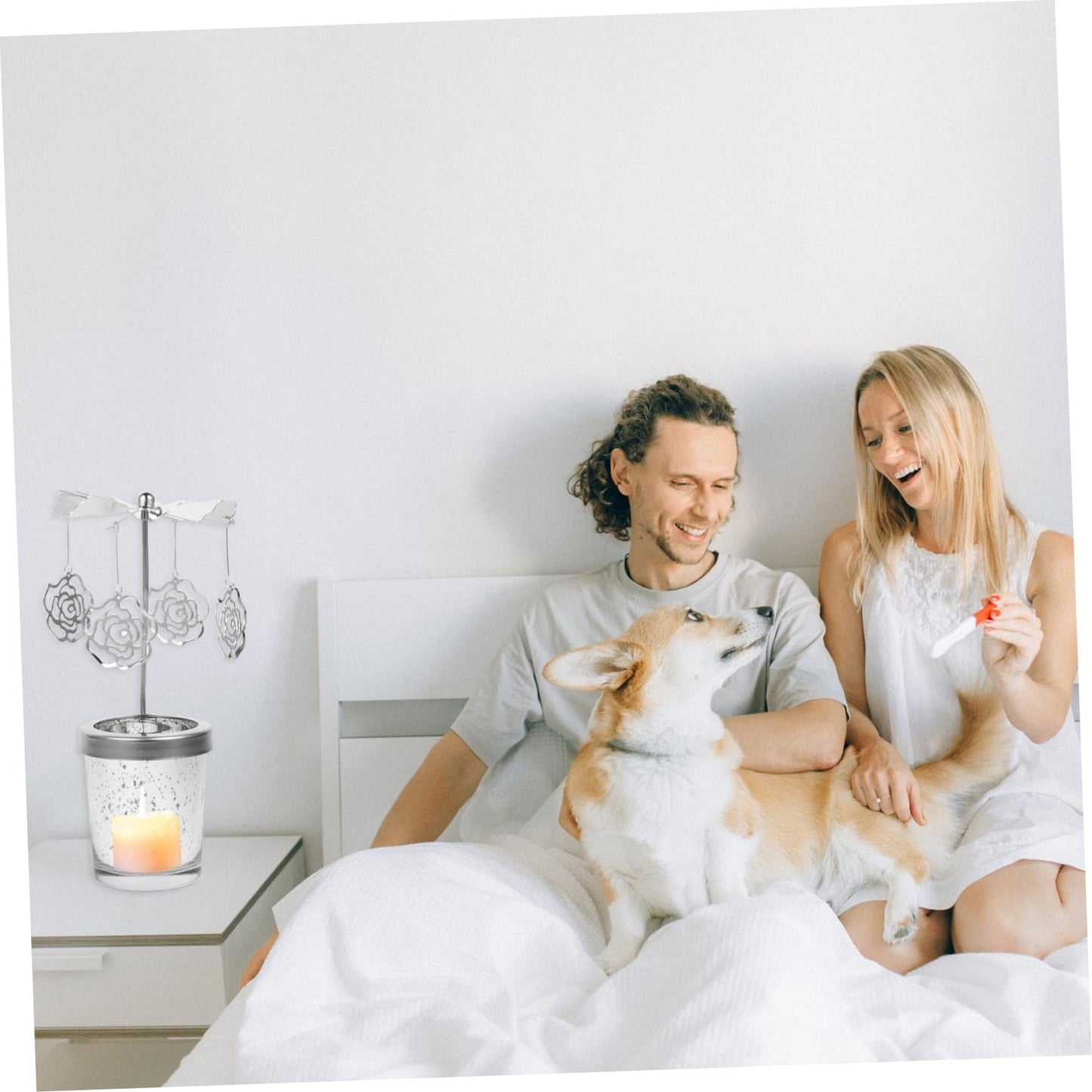 CONGARTENO Rotating Metal Candlestick Holder with Dangling Pendants Romantic Dinner Cup Carousel for Home Wedding Christmas Table Decor Spinning Centerpiece for Party Ambiance