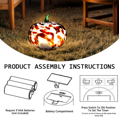 Naboher Handcrafted Glass Pumpkin with Warm LED Lights - Halloween & Thanksgiving Decor, Gift-Worthy Fall Home Decoration, 5.9-Inch Light-Up Tabletop Centerpiece (Green Leaf Coffee and Purple)