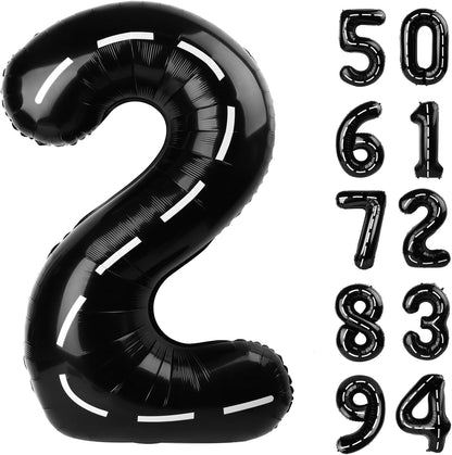 Race Car 2 Balloon - 40 Inch Black Number 2 Balloon for Birthday Party Decorations