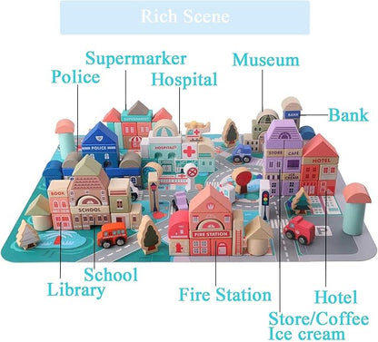 115 Pcs Wooden Building Blocks Toy Set for Kids City Construction Stacker Stacking Preschool Learning Educational Toys Gifts for 3+ Boy Girl Toddler