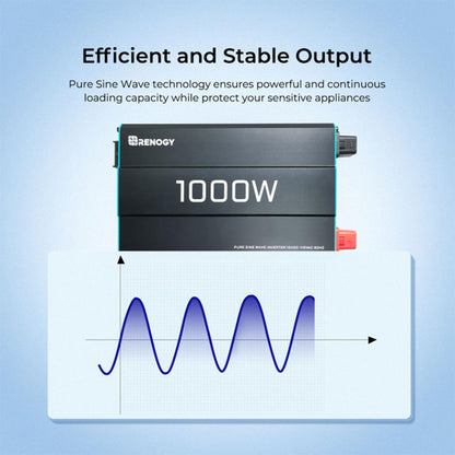 Renogy 1000W Pure Sine Wave Inverter 12V DC to 120V AC Converter for Home, RV, Truck, Off-Grid Solar Power 110V with Built-in 5V/2.1A USB Port, Hardwire Remote Controller