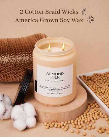 M&SENSE Almond Milk Scented Candles for Home, 19.4oz 110 Hours Long Lasting Non Toxic Natural Organic Soy Wax Relaxing Scented Candle Holiday Gift for Mom Women