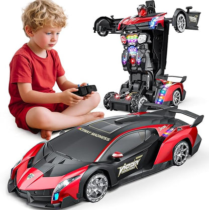 Holyton 1:10 Scale Transforming RC Car &amp Robot with Gesture Control 80 Mins Play (2 Batteries) One-Button Transformation LED Lights &amp Sound Effects – STEM Gift for Boys &amp Girls Ages 5-1