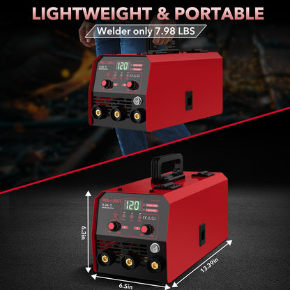 YesRight 120A Mig Welder, 3 IN 1 Gasless Flux Core MIG/Lift TIG/Stick Welder Machine with Synergy, 110V Multiprocess Welding Machine with Welding Googles Rods Wire for Beginners & Professionals