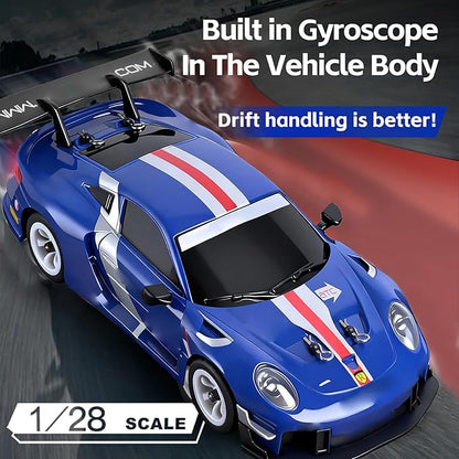 Wltoys 284019-A RC Drift Car 1:28 Scale 30KM/H High Speed RC Drift Car with LED Lights Gyroscope and Professional Chassis 2.4GHz 4WD RTR Rally Cars for Teens Adults (Blue)