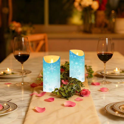 Christmas Flameless Candles Set of 2 Snowflakes Teal Turquoise D Realistic LED Candles with Remote Battery Operated Holiday Decorations