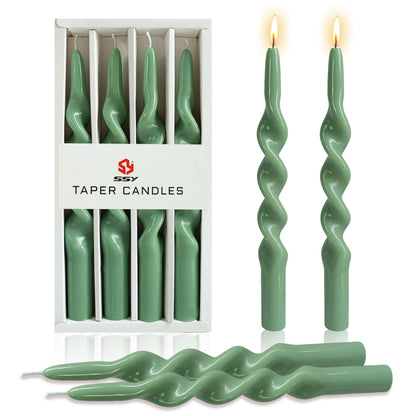 10 Inch Spiral Taper Candles Candlesticks Handmade Set of 4 Unscented Long Candlesticks Tapered Candles Twisted Candle for Wedding Yoga Home Decoration(Green)