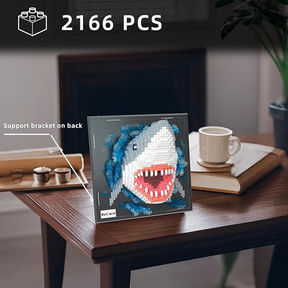 Mini Building Blocks Set Shark Mural - 3D Cute Animal Wall Art Shark Craft Kit Micro Mini Block Bricks Creative Ideals Building Toy Collectible Architecture Decoration Party Favor for Adult 2166PCS