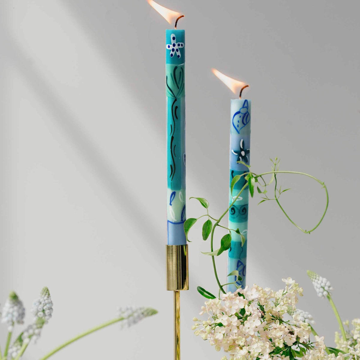 Global Crafts - 2 Hand-Painted African Taper Candles - Samaki Design, Unscented
