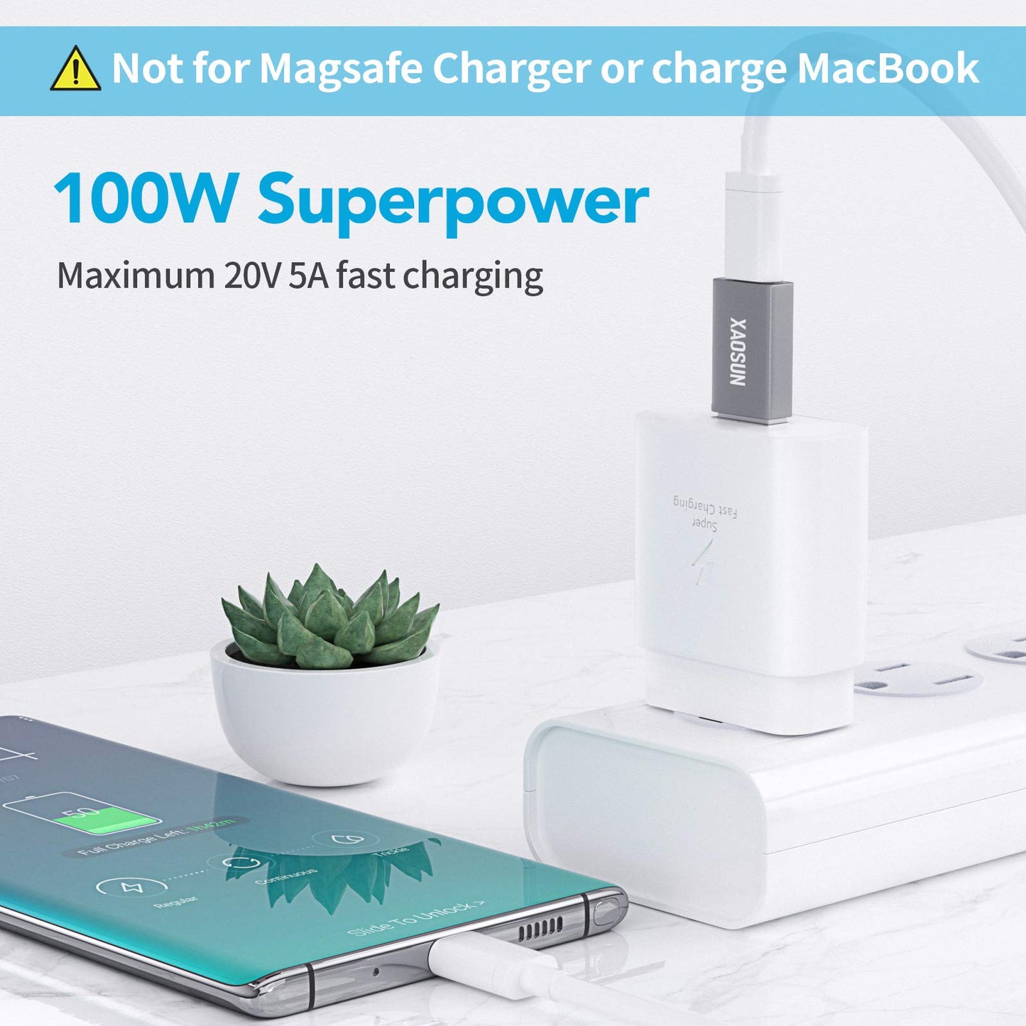 XAOSUN [10Gbps] USB C Female to USB Male Adapter (2-Pack), 3.1 USB A to C Adapter, One-Sided SuperSpeed Data Sync & 100W Fast Charging for iPhone 15 Plus Pro Max, Laptop, Charger, Quest Link, etc.