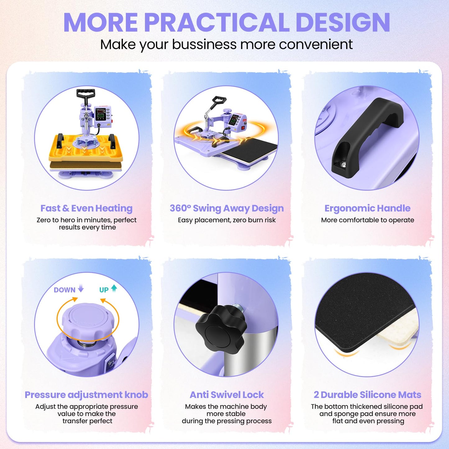 5 in 1 Heat Press Machine 12''x15'' (Purple) + Heat Transfer Paper for Dark T Shirts (10 Sheets) 8.5''x11'', Easy to Use for T-Shirts, Hats, Caps, Mugs, Plates, 360 Degree Swing Away Heat Transfer