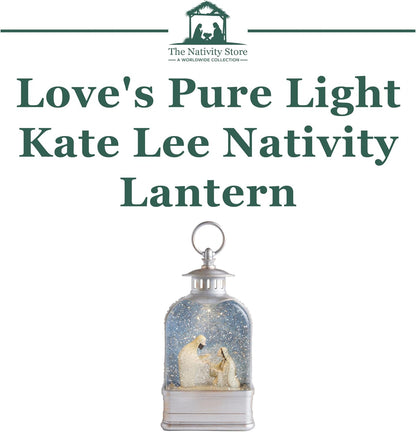 Love's Pure Light by Kate Lee - 10” Light-Up Nativity Lantern with Music | Glitter Snowglobe Manger Scene