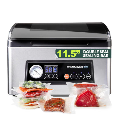 Avid Armor USV32 Chamber Vacuum Sealer Machine – 11.5" Sealing Bar, Glass Lid, Seal Meats, Soups, Sauces & Liquids, Marinate in Minutes, Sous Vide Ready, Accessory Hose Included, Stainless Steel