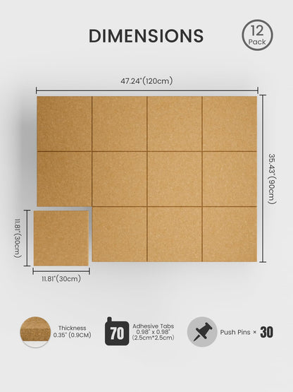 Bumusty Large Cork Board 48" x 36" Alternative - 12 Pack Felt Wall Tiles with 70 Safe Removable Adhesive Tabs, 30 Pushpins, Cork Boards for Walls Pin Board Bulletin Board Office Decor (Mustard Yellow)