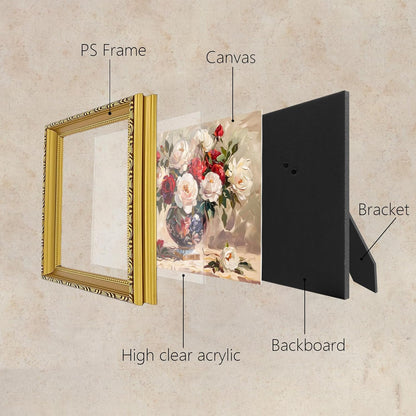 MIEVU Gold Vintage Framed Wall Art | Floral Canvas Prints for Living Room & Bedroom - 8x10in