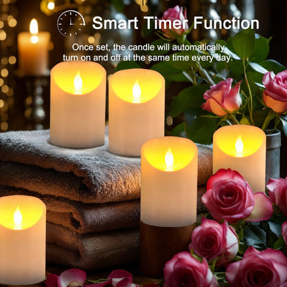 Tediselu 3"x4" Flickering Flameless Candles, Realistic LED Candles, Battery Operated Candles with Remote and Timers, Real Wax Electric Fake Pillar Candles for Festival Wedding Home Party Decor-2Pack