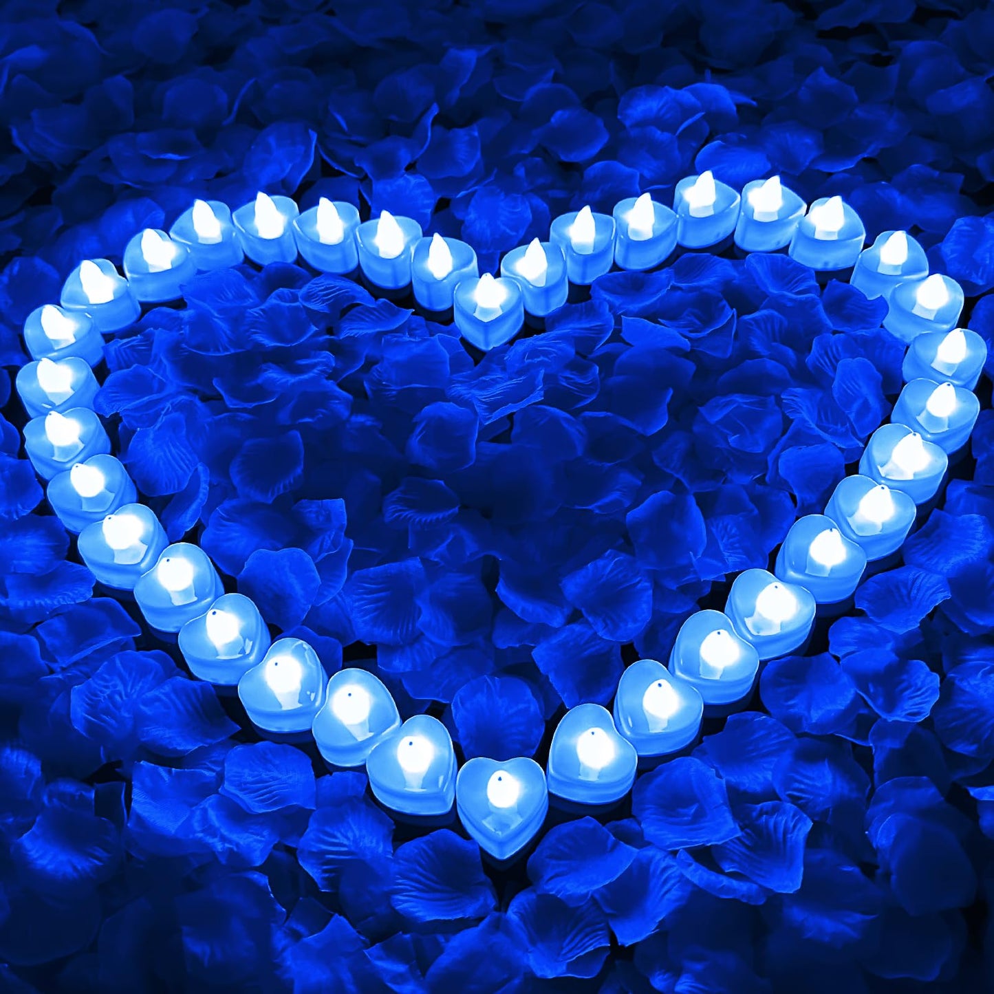 3000Pcs Blue Rose Petals with 36Pcs LED Tea Lights Candles, Romantic Gifts for Her, Special Night, Date Night Ideas, Wedding, Anniversary, Proposal