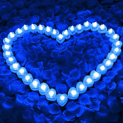3000Pcs Blue Rose Petals with 36Pcs LED Tea Lights Candles, Romantic Gifts for Her, Special Night, Date Night Ideas, Wedding, Anniversary, Proposal