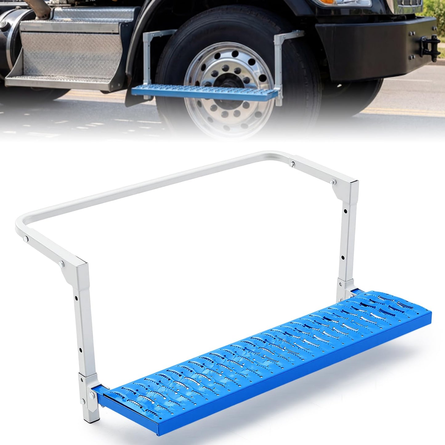 Outus Truck Tire Step Heavy Duty 350 Lbs – Foldable Wheel Step for Semi Truck Class 7-8 Adjustable Non-Slip Tire Platform for Cleaning Windshield, Engine Access Fits 22.5-24.5 Wheels