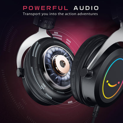 FIFINE RGB Gaming Headsets,Comfortable Over-Ear Headphones with Microphone,Wired Audio Jack Connection,Leather Passive-Noise-Cancelling Earcups,for PC PS4 PS5 Xbox Gamer Ampligame H3