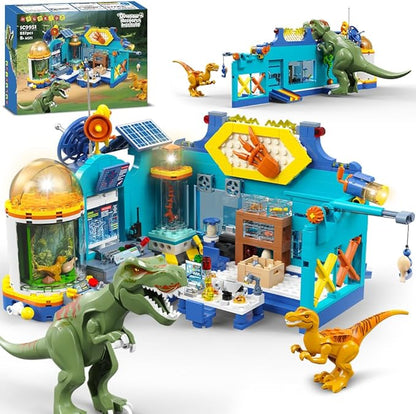 HOGOKIDS 2-in-1 Dinosaur Research Institute Building Set with Light - 837PCS Dino World Building Blocks Toys with 2 Dinosaur Figures Dinosaur Playset Birthday Xmas Gifts for Boys Girls Age 8-14 Years