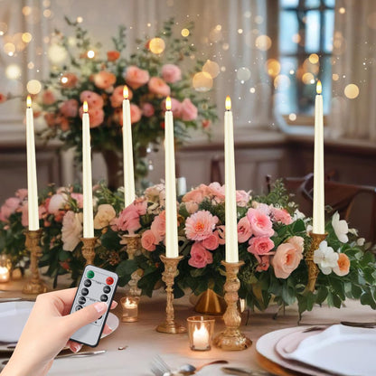 Hopule 12 Pcs Flickering Flameless LED Taper Candles, 11" Long Fake Taper Candles Battery Operated with Remote Timer, Ivory Plastic Electric Candlesticks for Wedding Party Christmas Holiday