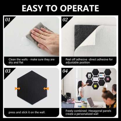 8 Packs Sky Blue Hexagon Felt Pin Board, 12" Bulletin Board with 30 Push Pins, Felt Board for Home Kitchen Office Decor, Self-Adhesive Corkboard Tiles for Walls Message Photos Memos Display