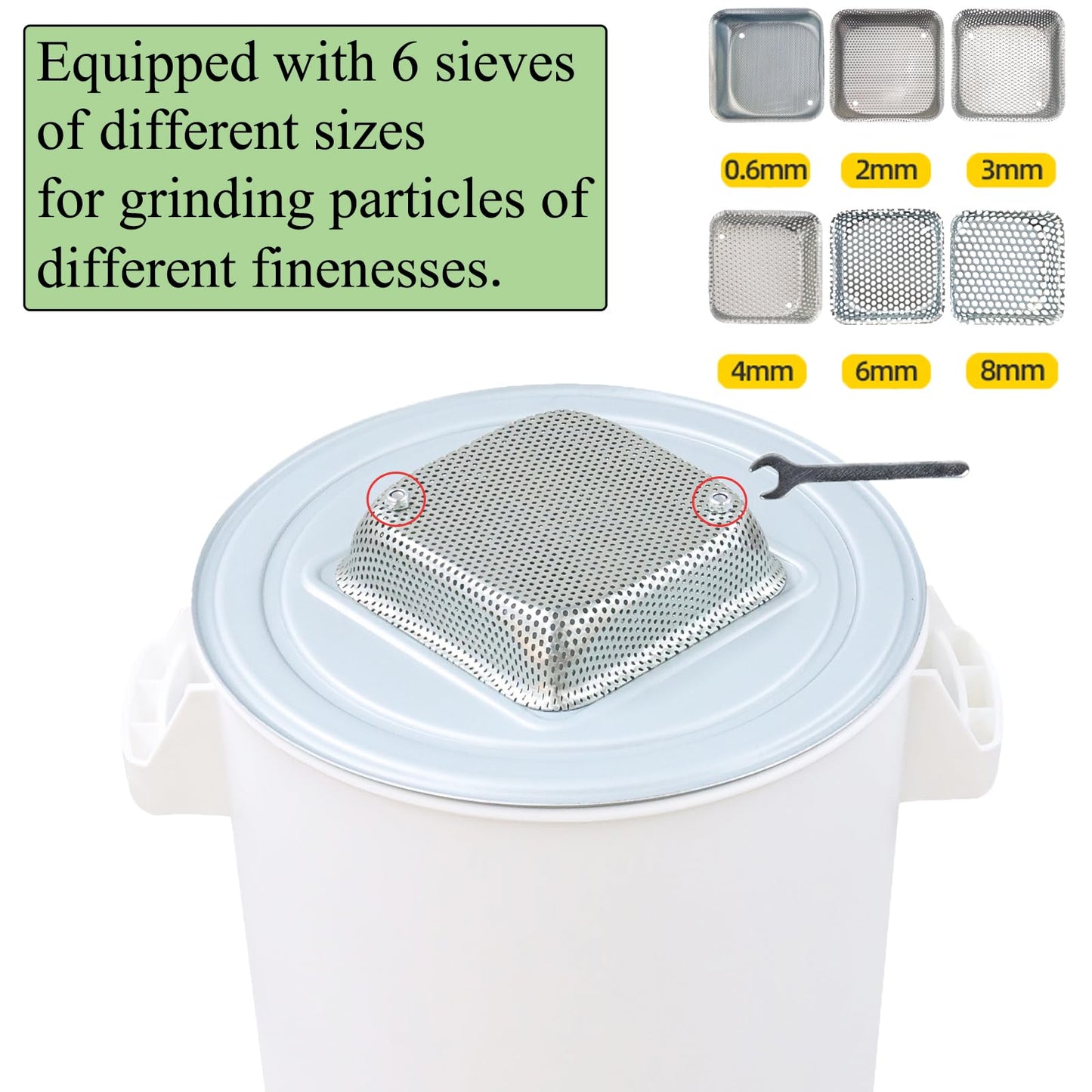 Grain Mill Grinder Agricultural Feed Grain Mill Grinder for Wheat Corn Soybean for Home Farm 6 Sizes Sieves (25L)