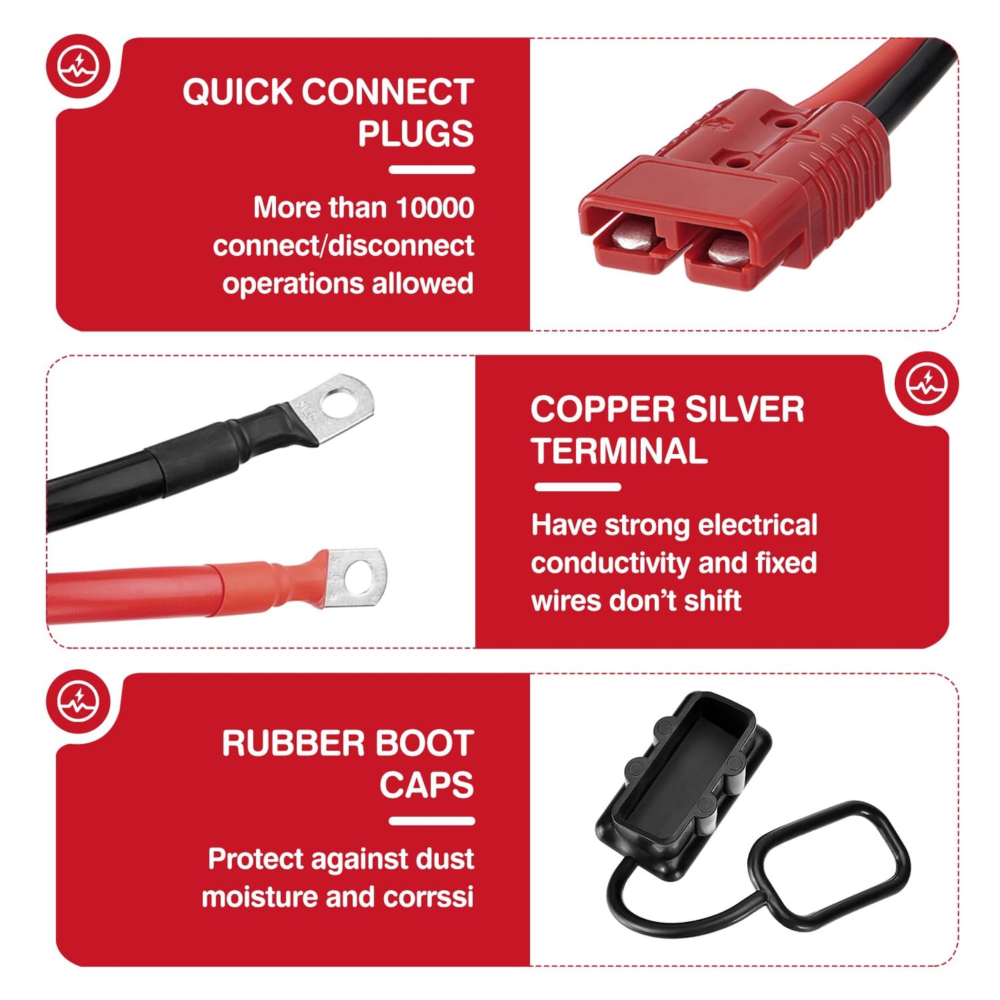 Venussar 24 FT Quick Disconnect Winch Power Cable, 2 Gauge 2 AWG Copper Wiring, Heavy Duty Quick Disconnect Cables