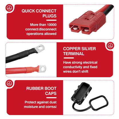 Venussar 24 FT Quick Disconnect Winch Power Cable, 2 Gauge 2 AWG Copper Wiring, Heavy Duty Quick Disconnect Cables