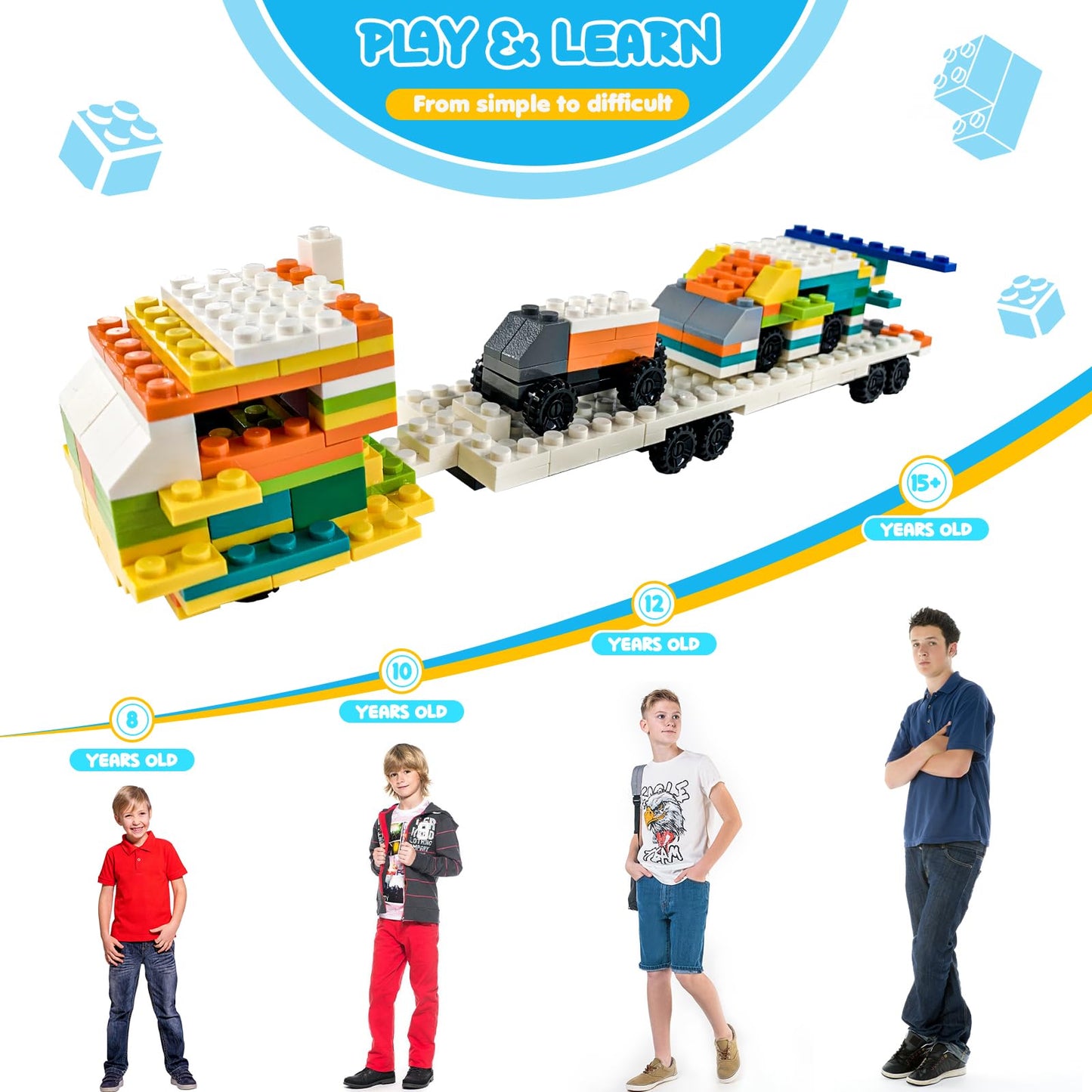 ekuzi 1200 Creative Building Blocks Set Compatible with Major Brands Classic, Includes Dual-Sided and Single-Sided Baseplates, Variety of Accessories to Spark Imagination (boy)