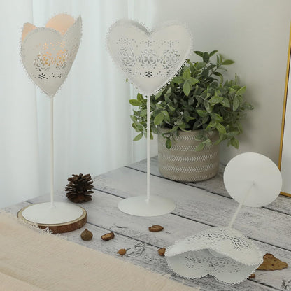 Metal Heart Shaped Candle Holder - White Heart Candlestick Candle Organizer - Iron Candlestick Lantern for Wedding Party Valentine Day Candlelight Dinner Tabletop Decoration - 2PCS