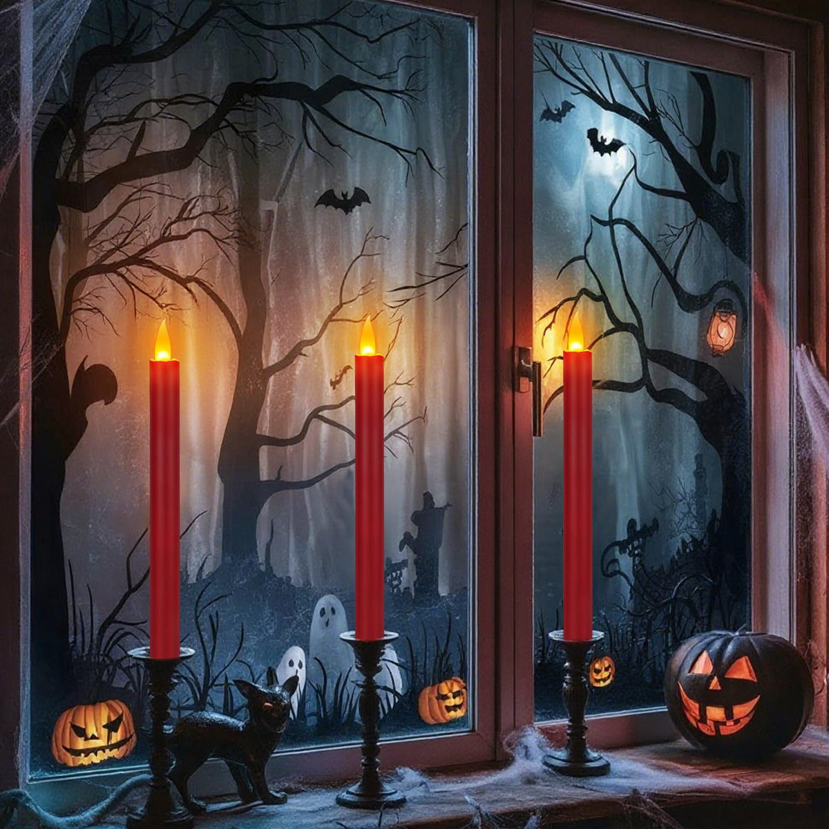 Flameless Taper Candles 10" Dripless Battery Operated Taper Candles Included Remote Timer 400+ Hours by 2AA Batteries for Halloween Christmas Wedding (Burgundy, 24 Pack)