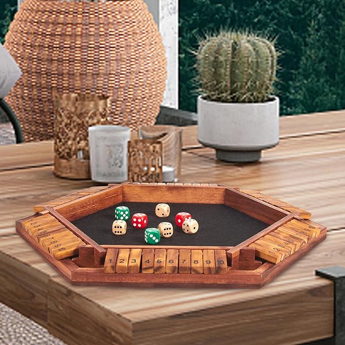 AMEROUS Upgraded 1-6 Players Shut The Box Dice Game Wooden Board Table Math Game with 16 Dice for Kids Adults Family Classroom Home Party or Pub