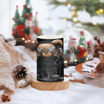 ALAZA Flameless Candles with Remote Timer,Microphone Bear Battery Operated Candles Set of 2 LED Tea Lights Flickering Pillar Votive Candles for Indoor Outdoor Decor