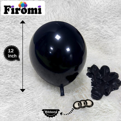 Firomi Black Balloons 12-inch 100 Pack Big Helium Round Black Metallic Thicken Latex Balloon for Birthday Party Balloons (with 3 Ribbons)