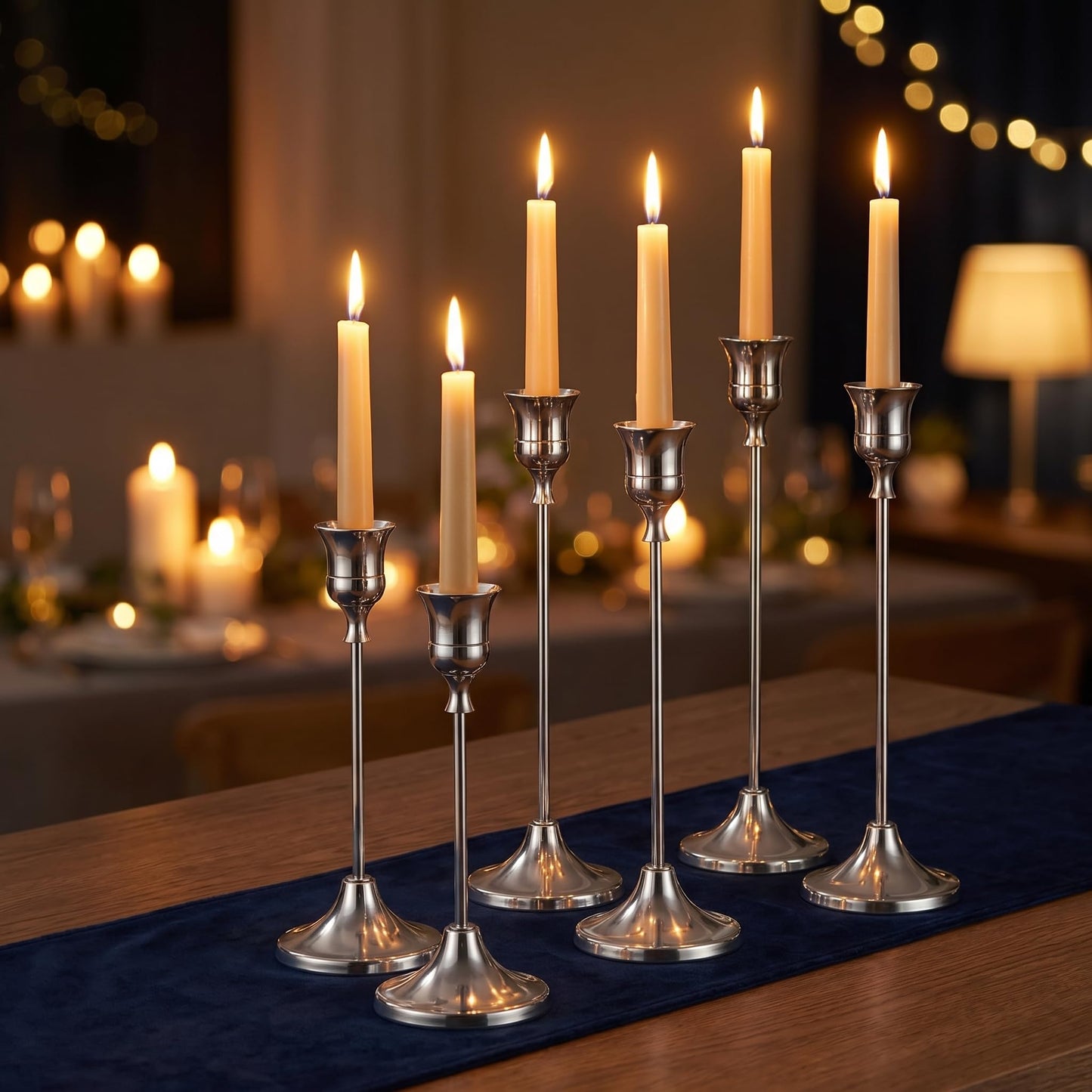 Oakernel Silver Taper Candle Holders 4 Sets(12 Pcs) - Tall Metal Candlestick Holders for Table Centerpiece, Formal Dinner, Wedding, Fireplace Mantel Decor, Fits 3/4 Inch Thick Candles