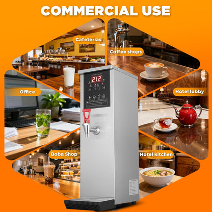 Commercial Hot Water Dispenser Water Boiler Countertop Auto-filling Stainless Steel Hot Water Machine Step-heating 104-212°F Adjustable for Cafe Tea Shop Office Restaurant Hotel 1500W 20L